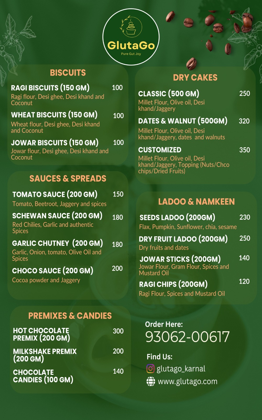 GlutaGo Menu